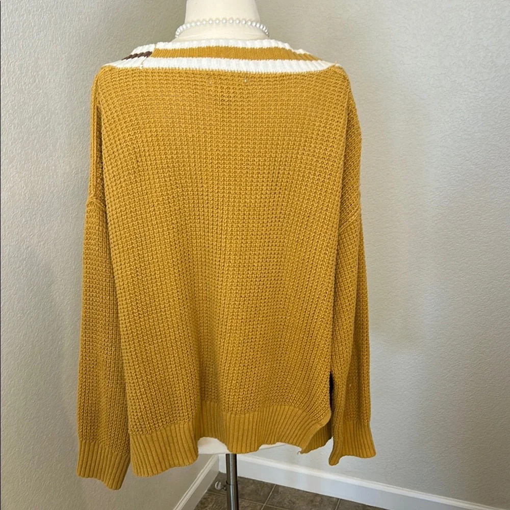 Mustard Cardigan Sweater with White and Brown Accents Women’s Small